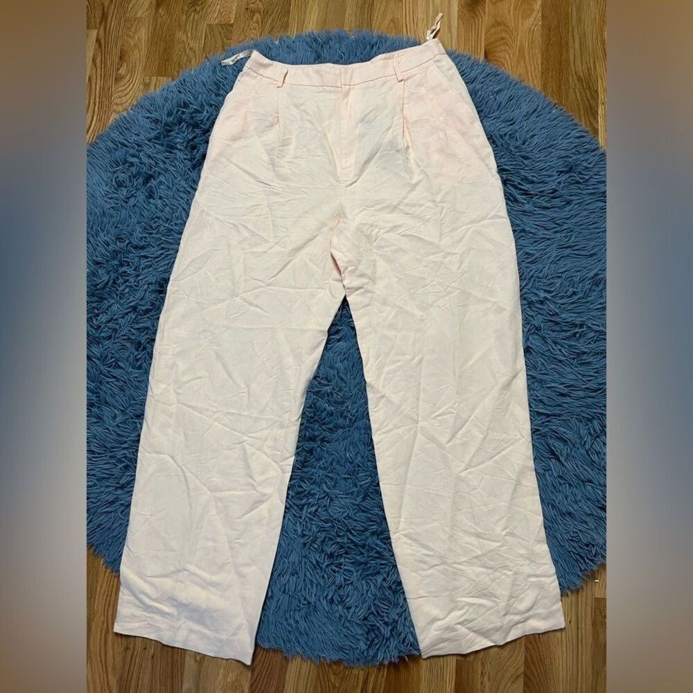 Linda Allard Ellen Tracy Creamy Peach Linen Pants Size 12 NWT